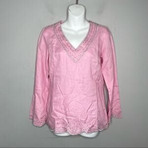 LILLY PULITZER Vintage White Label Linen Top Womens Size XS Beaded Embroidered